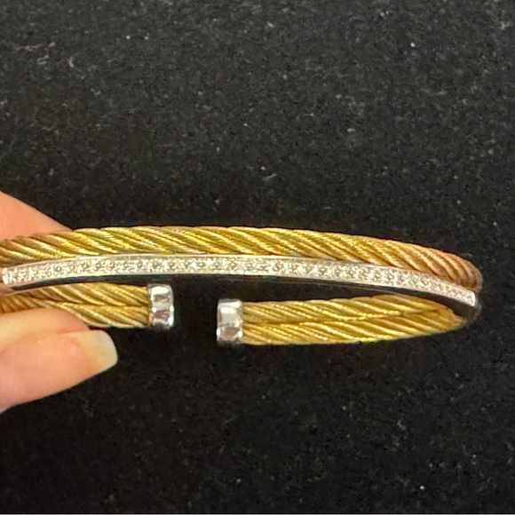 Philippe Charriol Jewelry - Phillip Charriol 18k Yellow Gold and Diamond Steel Cable Bracelet .19cm